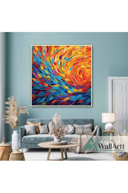 Flying Colorful Leaves 3d Heavy Textured Partial Oil Painting